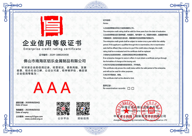 安徽企業(yè)信用等級(jí)證書