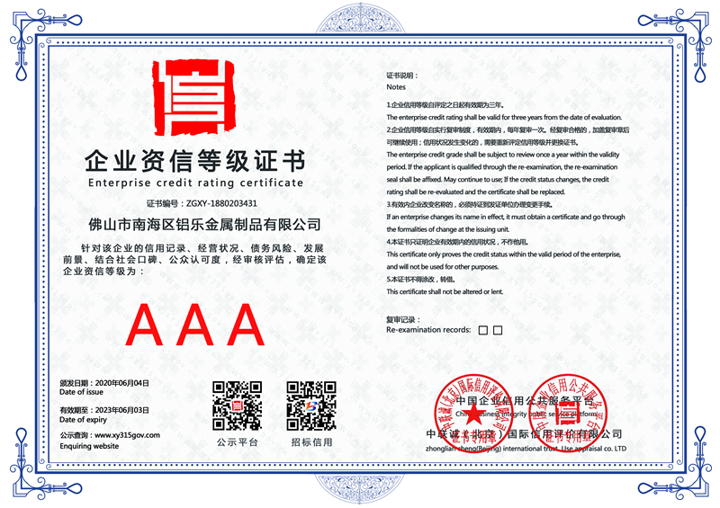 安徽企業(yè)資信等級(jí)證書